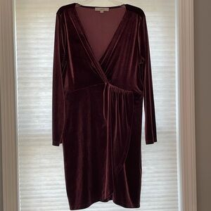 Ann Taylor LOFT Women's Velvet Knot Faux Wrap Dress, Plum Preserve, Sz XL.